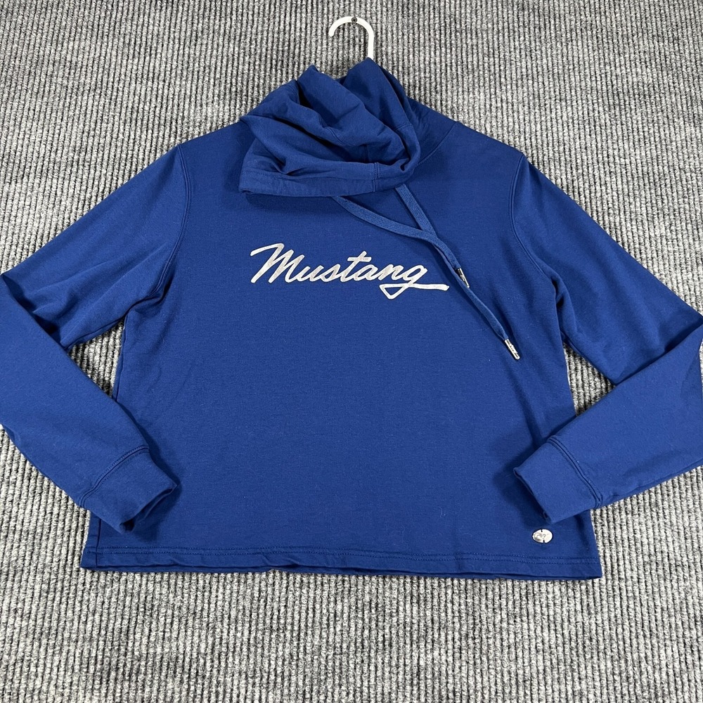 Ford Mustang Hoodie Sweatshirt Cropped Womens Small Blue‎ Long Sleeve Pullover